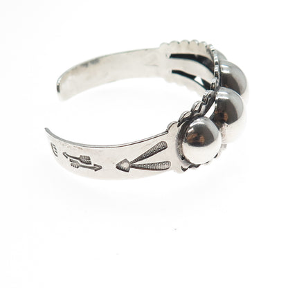 Old Pawn 925 Sterling Silver Vintage Ball Beaded Adjustable Cuff Bracelet 6.25"