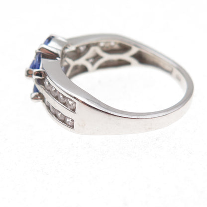Chuck Clemency 925 Sterling Silver Real Tanzanite & White Topaz Ring Size 8