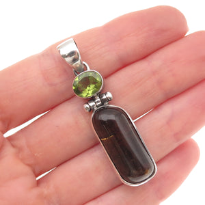 925 Sterling Silver Vintage Real Tourmaline & Peridot Modernist Charm Pendant