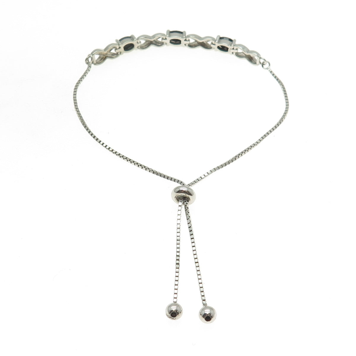 DBJ DEE BERKLE 925 Sterling Silver Sapphire Infinity Adjustable Bracelet 6-9.75"