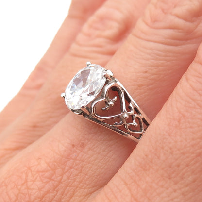 Avon 925 Sterling Silver Vintage Oval-Cut C Z Heart Oxidized Ring Size 9.5