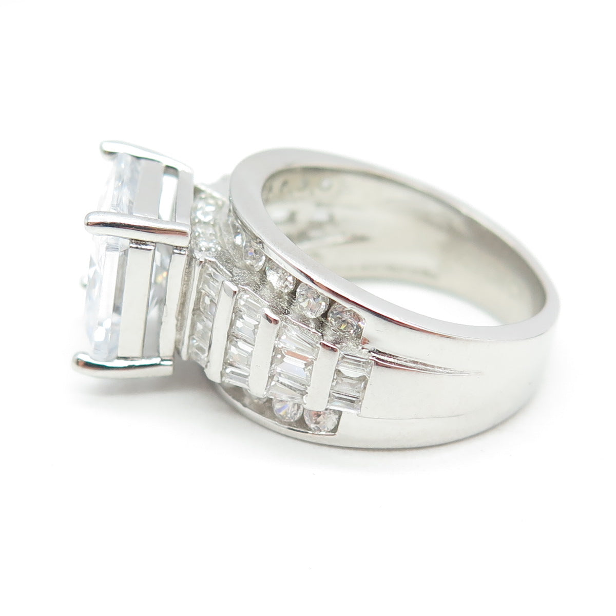 925 Sterling Silver Princess-Cut Shaped C Z Ring Size 6.5