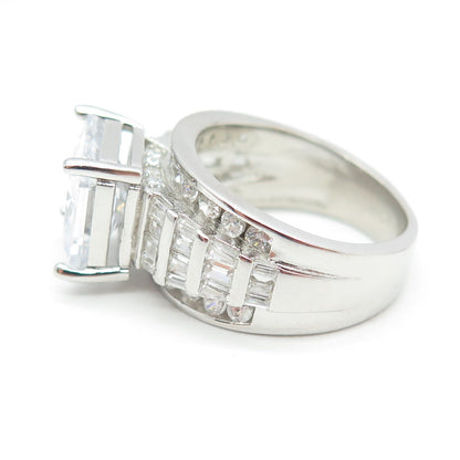 925 Sterling Silver Princess-Cut Shaped C Z Ring Size 6.5
