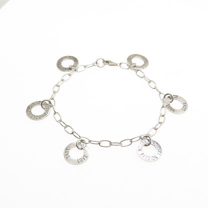 925 Sterling Silver Vintage Love Peace Strength Passion Friendship Bracelet 7"