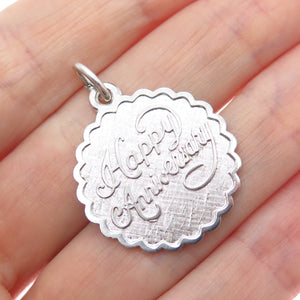 LAMODE 925 Sterling Silver Vintage Happy Anniversary Charm Pendant