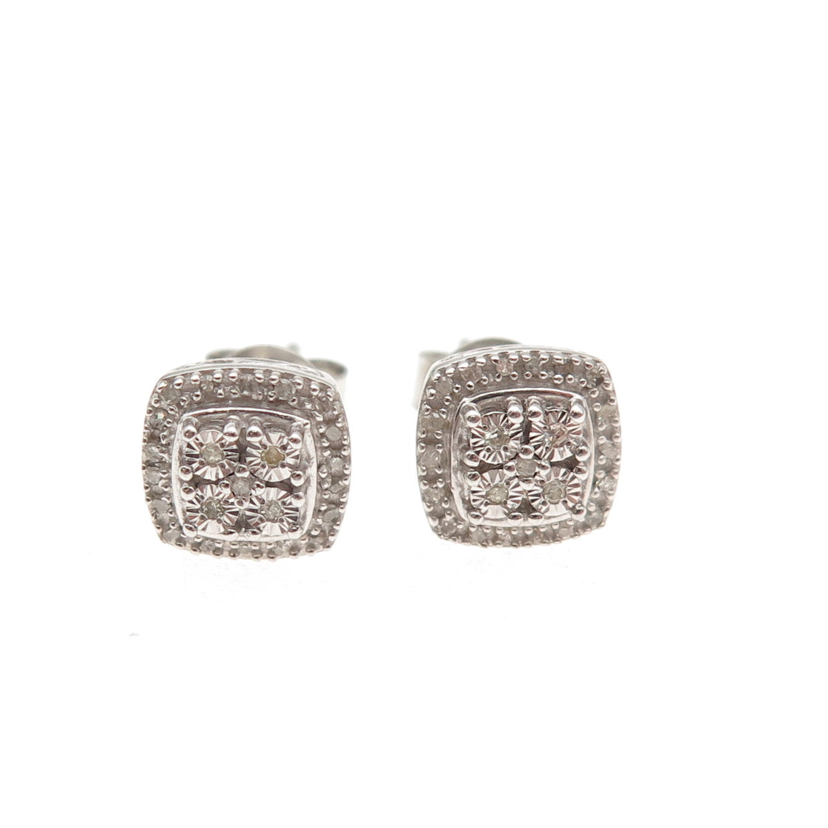SK9 Allure Gems 925 Sterling Silver Real Round-Cut Diamond Stud Earrings