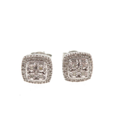 SK9 Allure Gems 925 Sterling Silver Real Round-Cut Diamond Stud Earrings