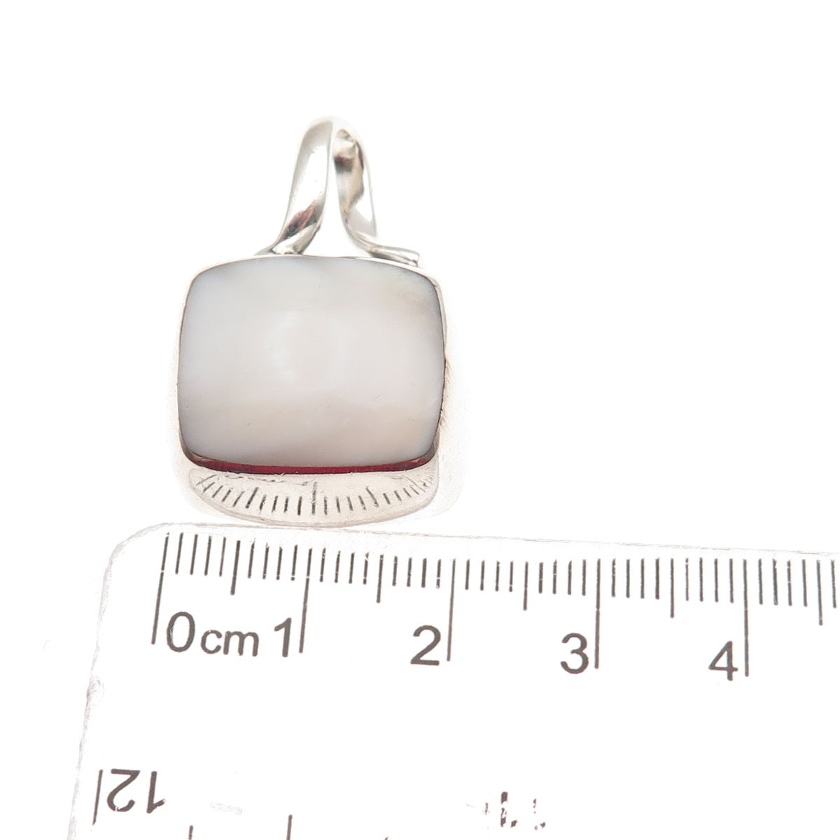 925 Sterling Silver Vintage Mexico Real MOP Modernist Charm Pendant