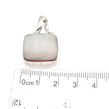 925 Sterling Silver Vintage Mexico Real MOP Modernist Charm Pendant
