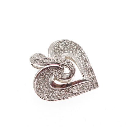 925 Sterling Silver Real Round-Cut Diamond Infinity Heart Charm Pendant