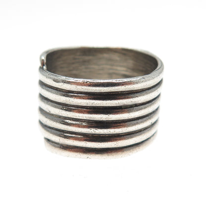925 Sterling Silver Vintage Modernist Spiral Oxidized Ring Size 7.25
