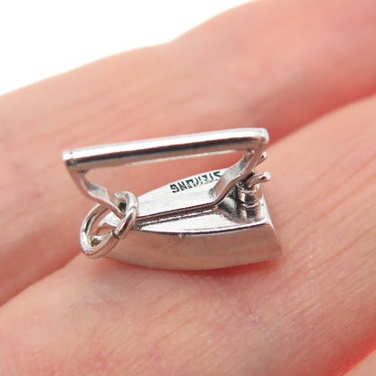 925 Sterling Silver Antique Retro Iron Oxidized Minimalist 3D Charm Pendant