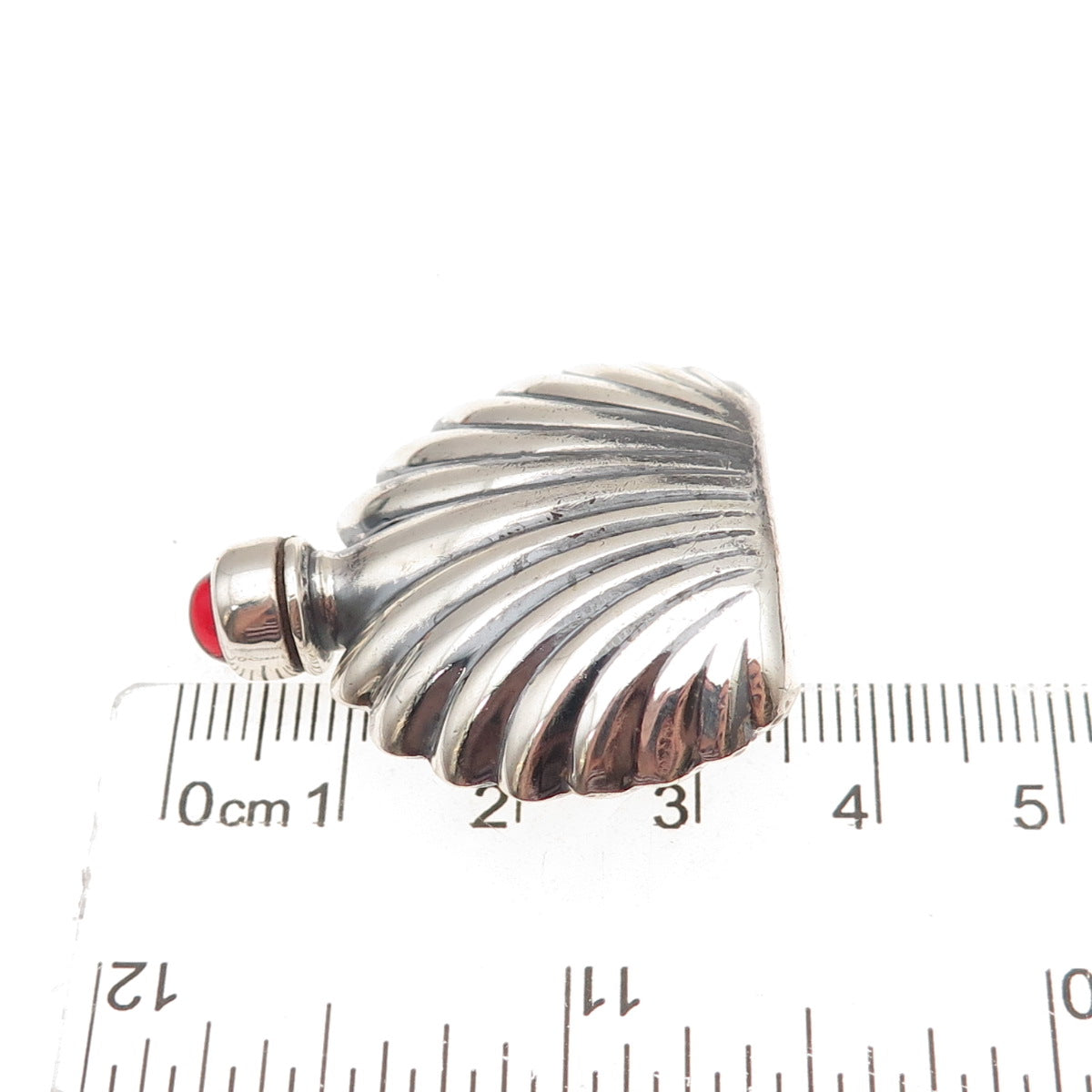 925 Sterling Silver Vintage Mexico Real Carnelian Seashell Perfume Bottle