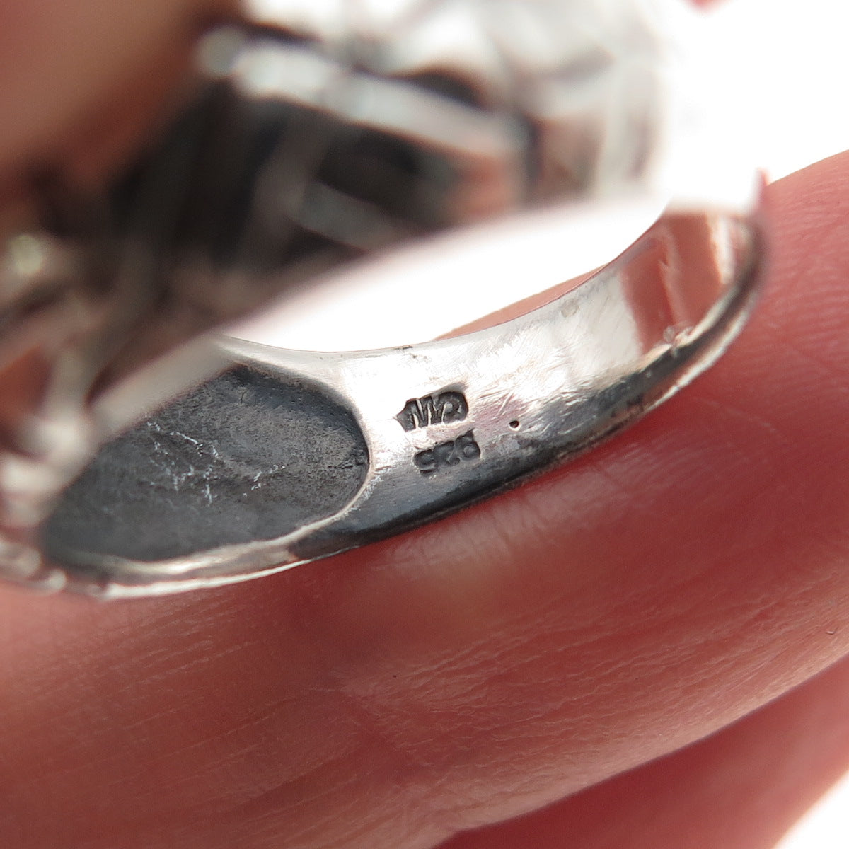 Charles Winston Sterling Silver Vintage Spider Web Oxidized Dome Ring Size 7.75