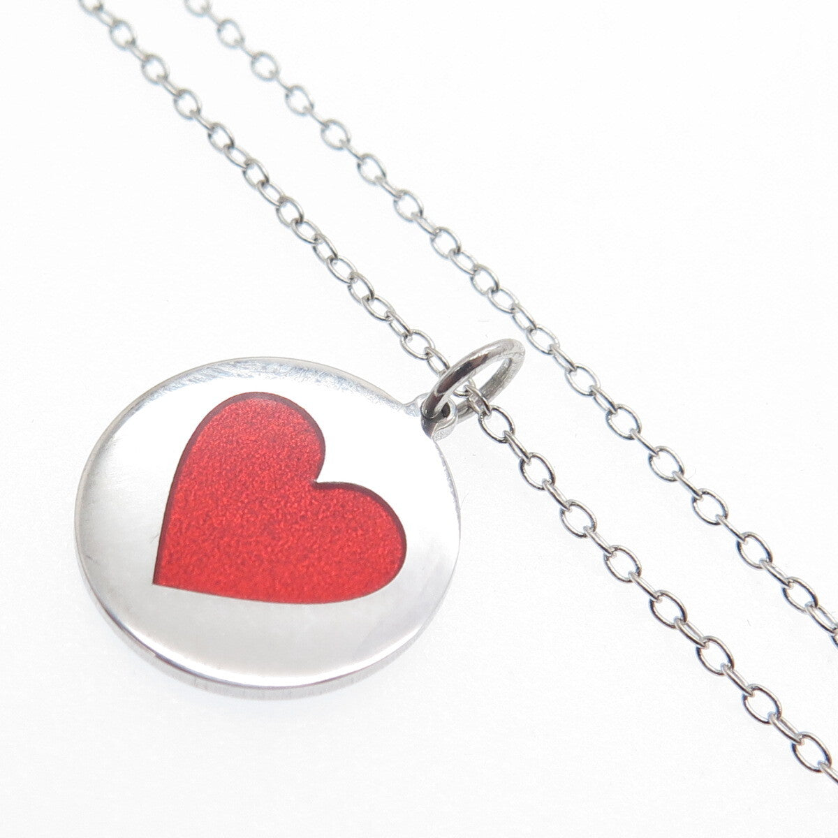 TOKEMOTI 925 Sterling Silver Red Enamel Heart Cable Chain Necklace 18"