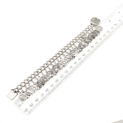925 Sterling Silver Antique Art Deco Roman Coin Cha Cha Charm Bracelet 7" #1156