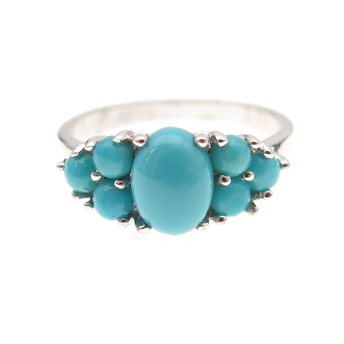 925 Sterling Silver Real Sleeping Beauty Turquoise Cluster Ring Size 8