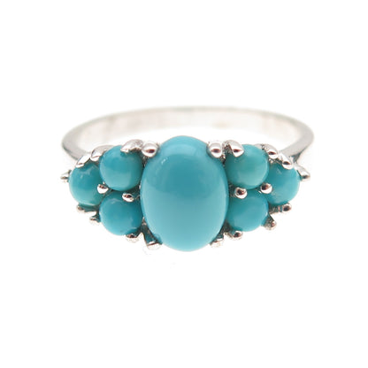 925 Sterling Silver Real Sleeping Beauty Turquoise Cluster Ring Size 8