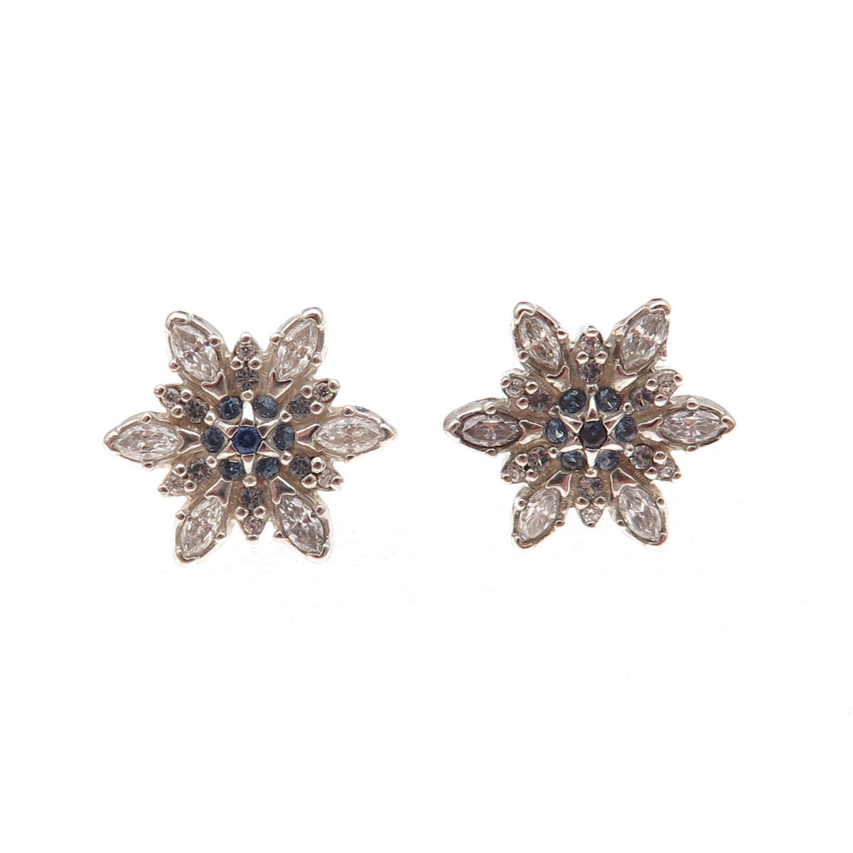 Pandora 925 Sterling Silver White & Blue C Z Sparkling Snowflake Stud Earrings