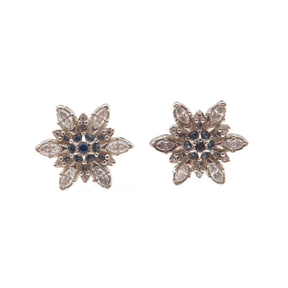 Pandora 925 Sterling Silver White & Blue C Z Sparkling Snowflake Stud Earrings