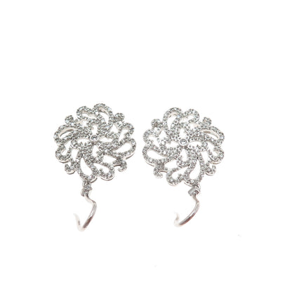 SAI 925 Sterling Silver Round-Cut C Z Flower Dangle Earrings