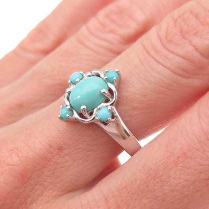 925 Sterling Silver Real Sleeping Beauty Turquoise Floral Ring Size 8