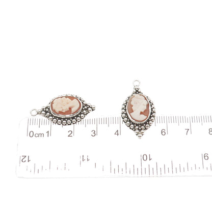 925 Sterling Silver Vintage Real MOP Carved Lady Cameo Beaded Jacket Earrings