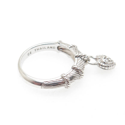 JUDITH RIPKA 925 Sterling Silver Round-Cut C Z Heart Dangle Charm Ring Size 11