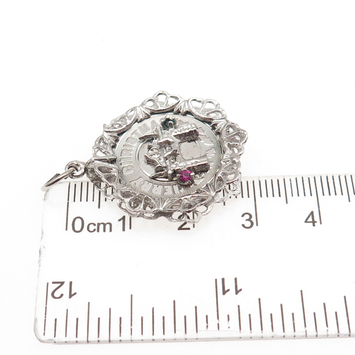 925 Sterling Silver Vintage Rhinestone Fireplace Merry Christmas Charm Pendant