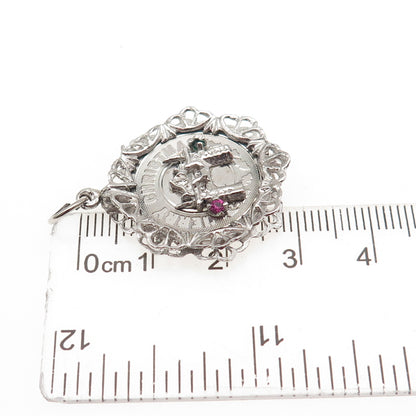 925 Sterling Silver Vintage Rhinestone Fireplace Merry Christmas Charm Pendant
