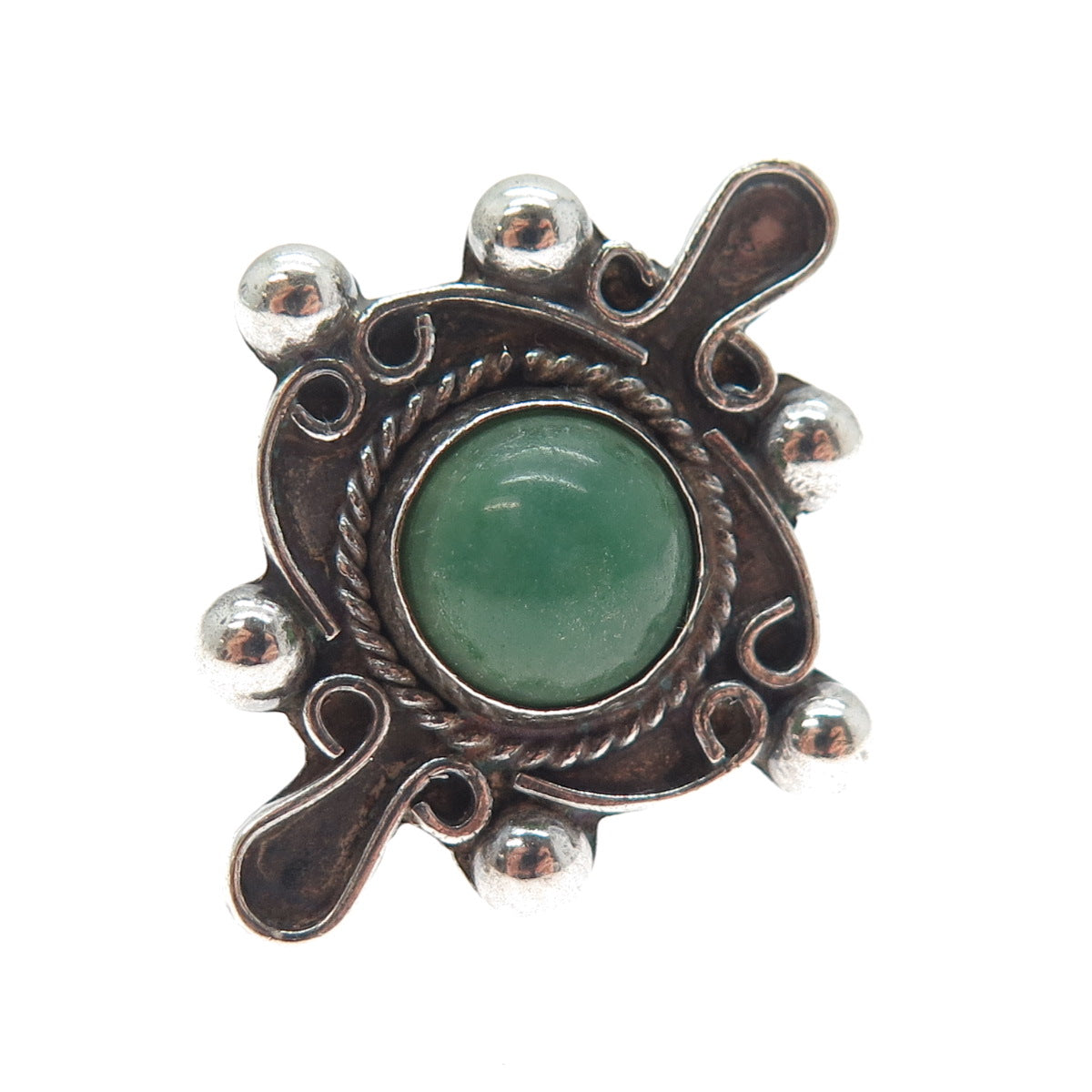 925 Sterling Silver Vintage Mexico Aventurine Modernist Oxidized Ring Size 5