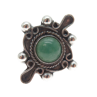 925 Sterling Silver Vintage Mexico Aventurine Modernist Oxidized Ring Size 5