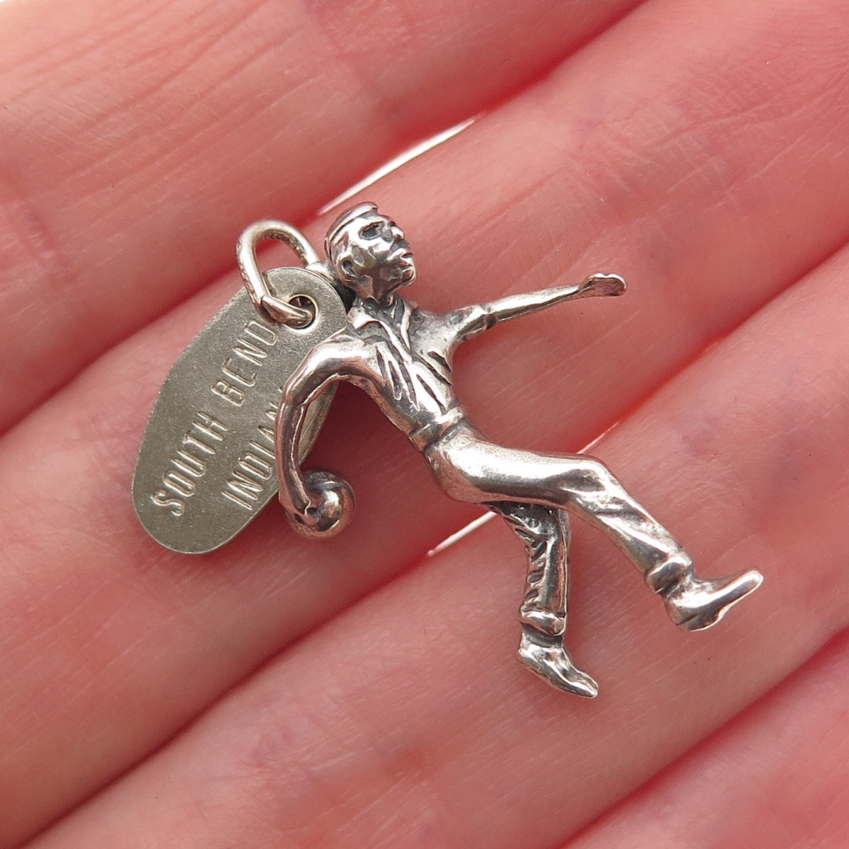 925 Sterling Silver Vintage South Bend Indiana Bowler 3D Mini Charm Pendant