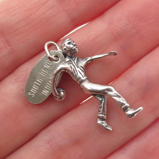 925 Sterling Silver Vintage South Bend Indiana Bowler 3D Mini Charm Pendant