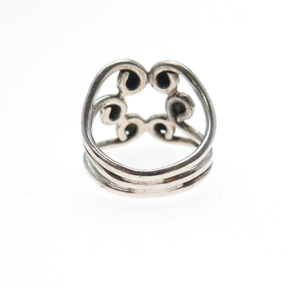 925 Sterling Silver Vintage Modernist Beaded Oxidized Ring Size 9