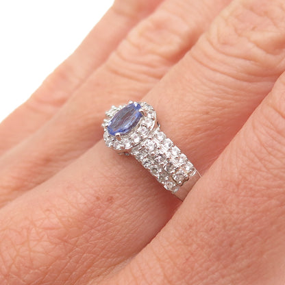 Chuck Clemency 925 Sterling Silver Real Tanzanite & White Topaz Ring Size 8