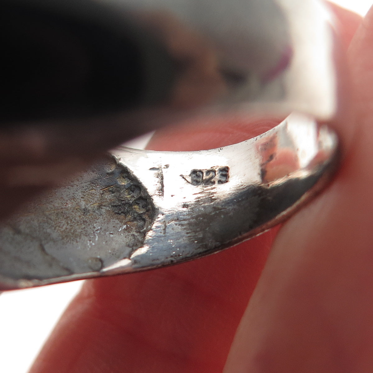 925 Sterling Silver Vintage Real Agate Modernist Oxidized Ring Size 7