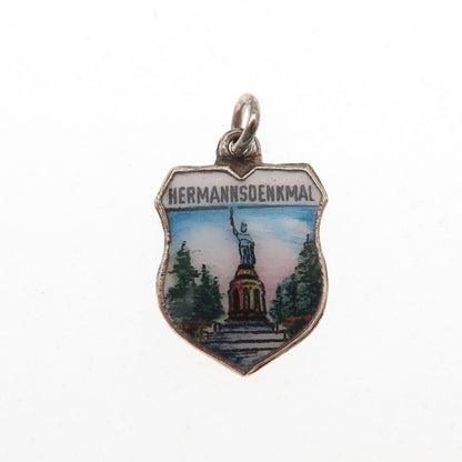 Fritz Reu & Co. 800 Silver Vintage Enamel Hermannsdenkmal Mini Charm Pendant