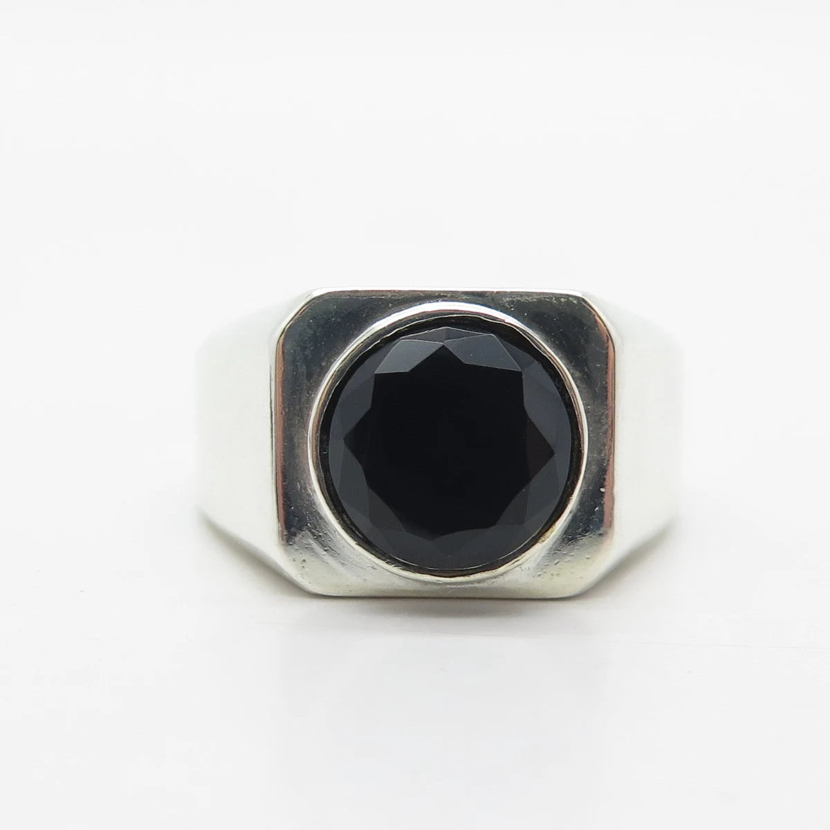 925 Sterling Silver Vintage Real Black Onyx Gemstone Ring Size 11.25