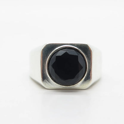 925 Sterling Silver Vintage Real Black Onyx Gemstone Ring Size 11.25