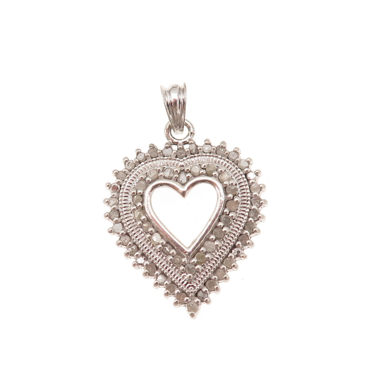 925 Sterling Silver Real Round-Cut Diamond Heart Charm Pendant