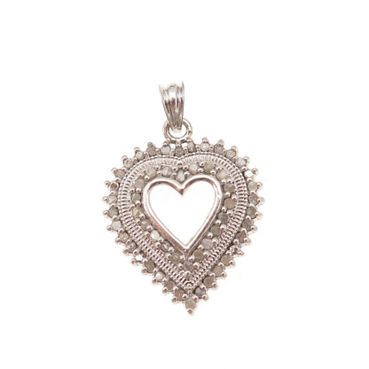 925 Sterling Silver Real Round-Cut Diamond Heart Charm Pendant