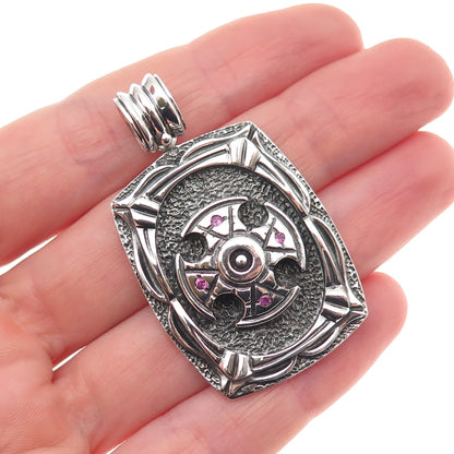 Jolusa 925 Sterling Silver Real Ruby Cross Oxidized Pendant