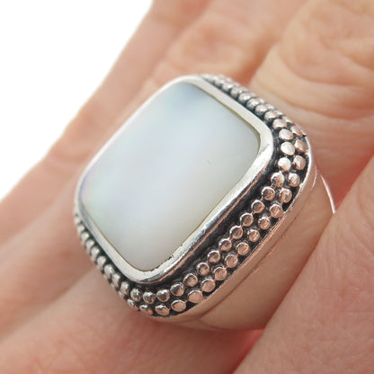 KEN CRAFTS 925 Sterling Silver Vintage Real MOP Granulated Ring Size 7