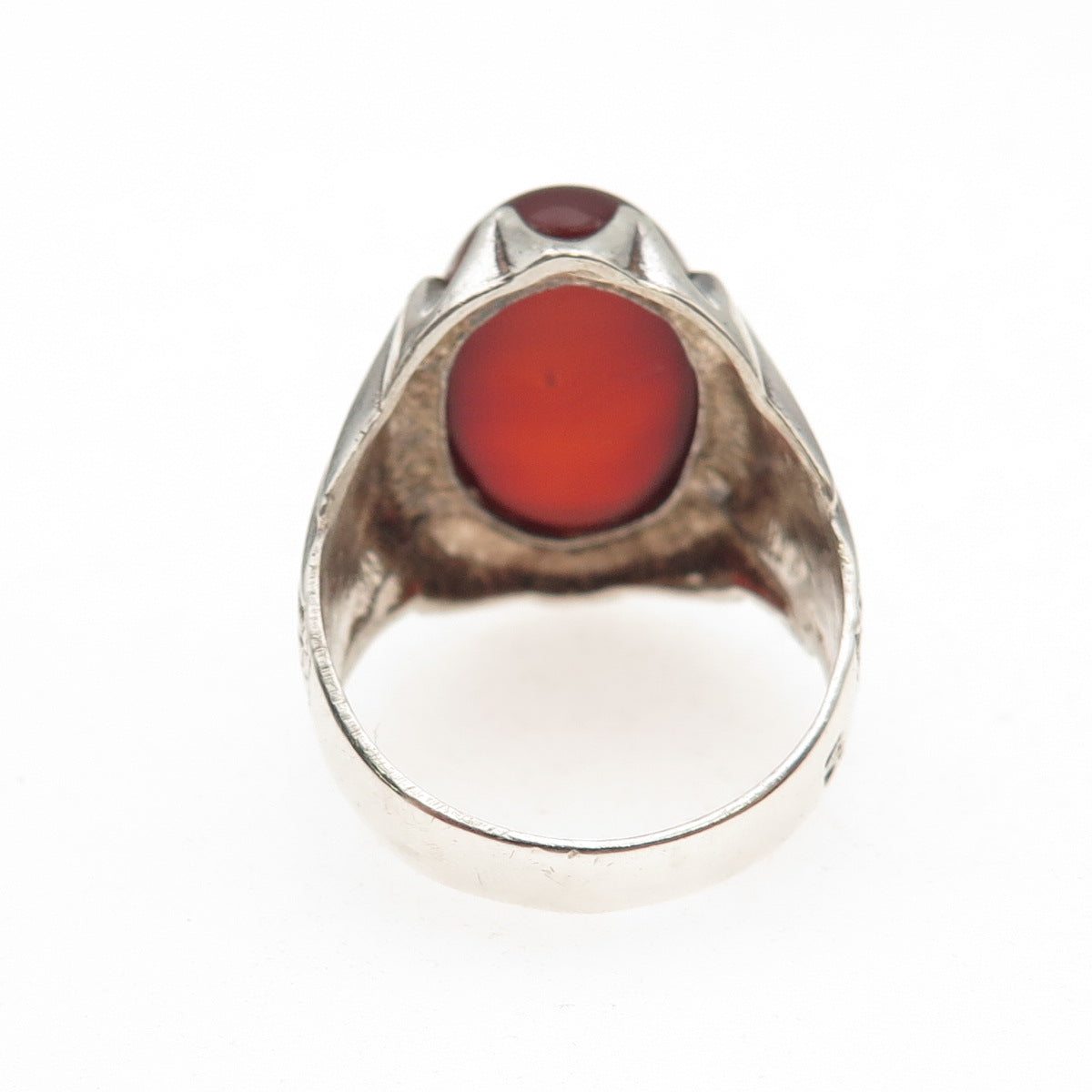 925 Sterling Silver Vintage Real Carnelian Modernist Oxidized Ring Size 9.5