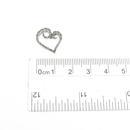 HN HENG NGAI 925 Sterling Silver Real Round-Cut Diamond Heart Mini Slide Pendant