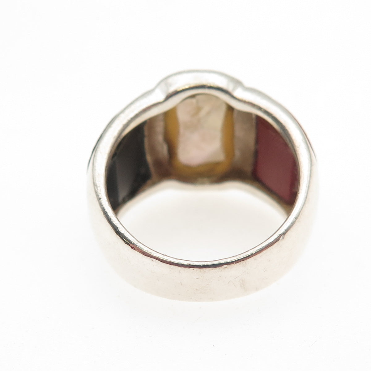 KEN CRAFTS Sterling Silver Vintage Real Black Onyx Carnelian & MOP Ring Size 6.5