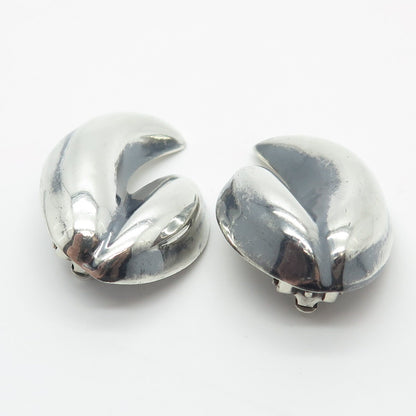 925 Sterling Silver Vintage Mexico Ribbed Clip On Earrings
