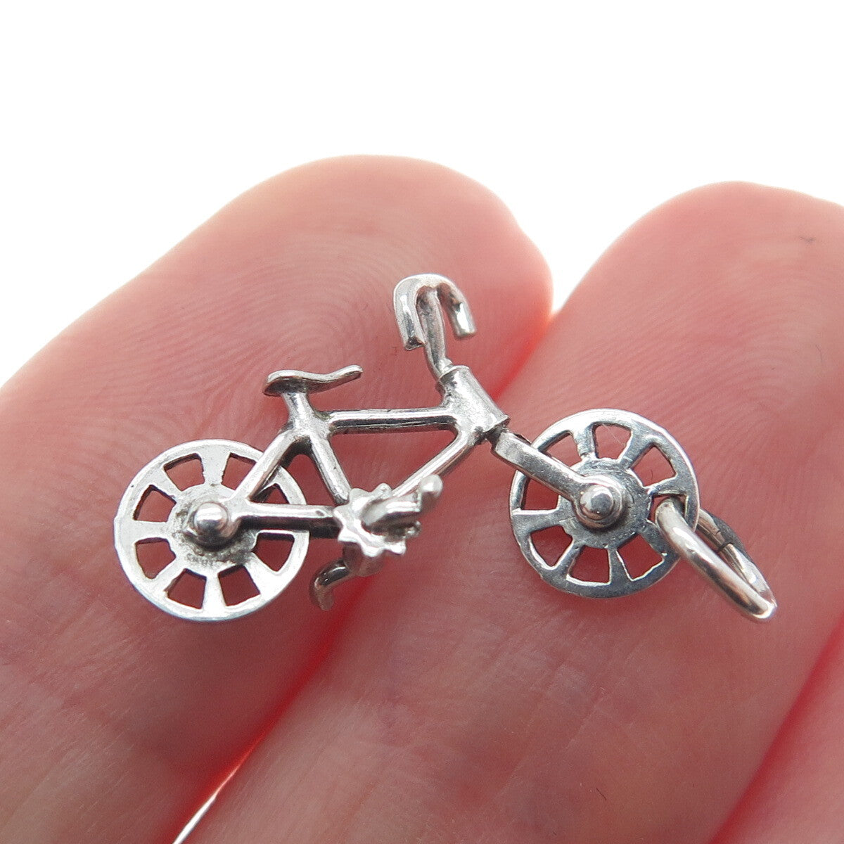 925 Sterling Silver Antique Art Deco Bicycle 3D Charm Pendant