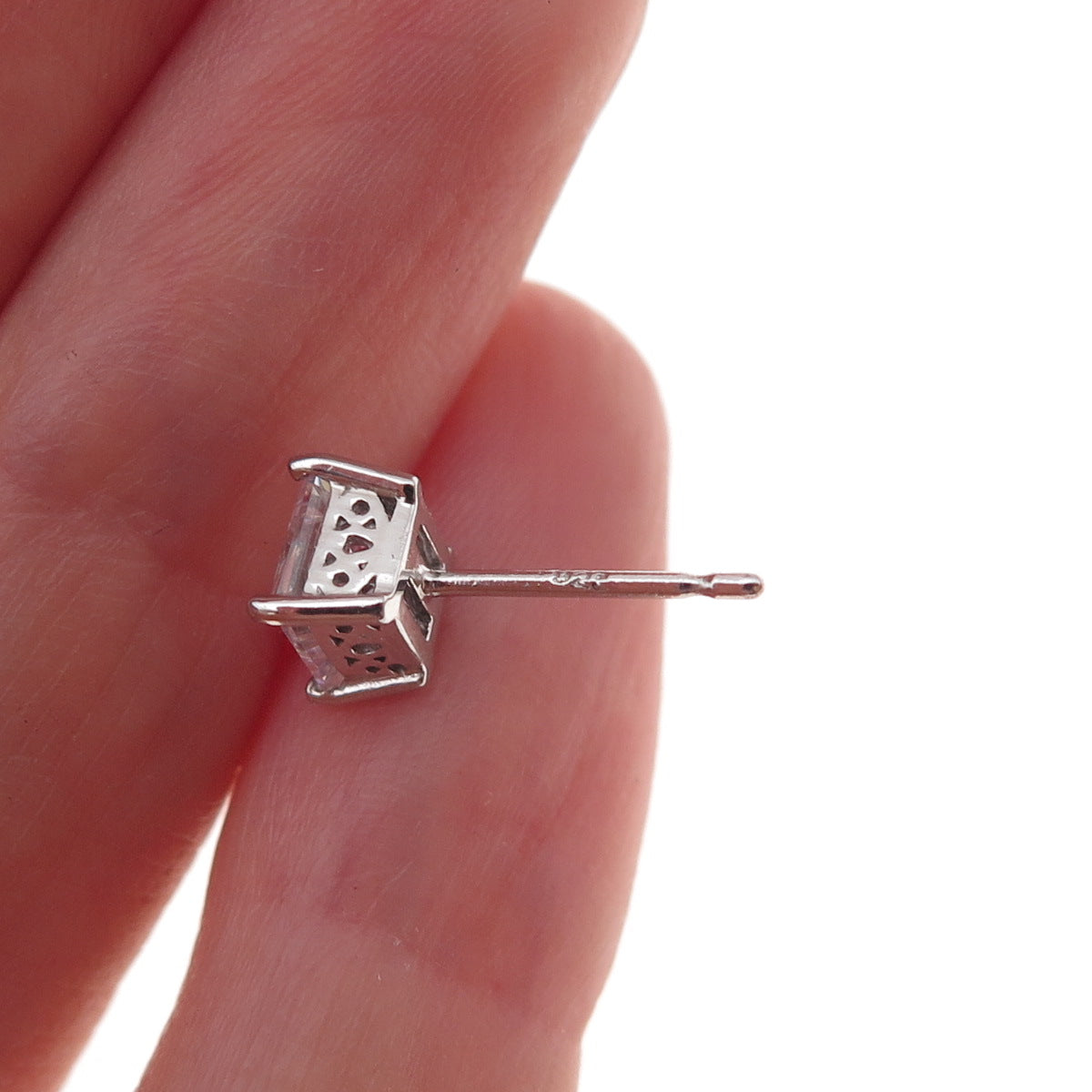 925 Sterling Silver Princess-Cut C Z Stud Earrings